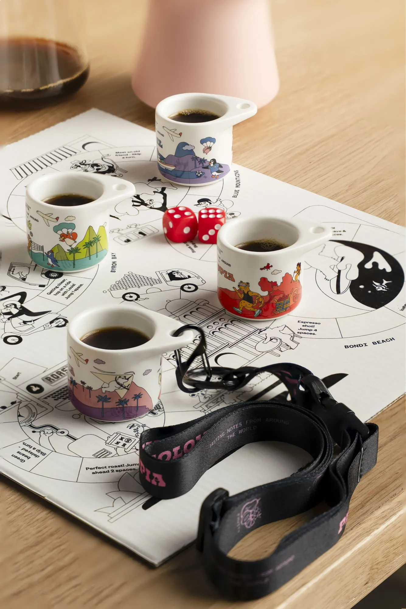 Four taster cups on the printed board